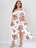 Plus Size Floral Print Split Hem Maxi Dress -  