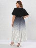 Plus Size Ombre Striped Split Flutter Sleeves A Line Dress -  