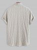 Striped Pattern Cotton and Linen Textured Short Sleeves Shirt -  