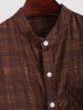 Plaid Pattern Cotton and Linen Textured Short Sleeves Shirt -  