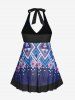 Plus Size Geo Backless Bowknot Halter Padded Tankini Top Swimsuit -  