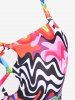 Plus Size Swirl Printed Lace-up Padded Halter Bikini Top Swimsuit -  
