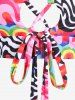 Plus Size Swirl Printed Lace-up Padded Halter Bikini Top Swimsuit -  