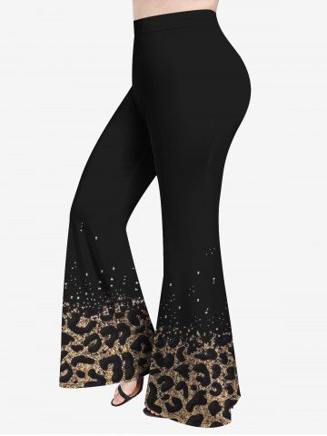 Pantalon Évasé Imprimé Léopard 3D à Taille Élastique Grande Taille pour Femme - BLACK - S | US 8