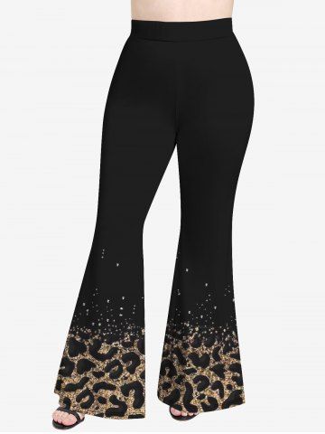 Plus Size 3D Leopard Printed Light Flare Pants 70s 80s Disco Outfits