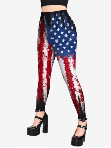 Plus Size 3D American Flag Printed Leggings - BLACK - M | US 10