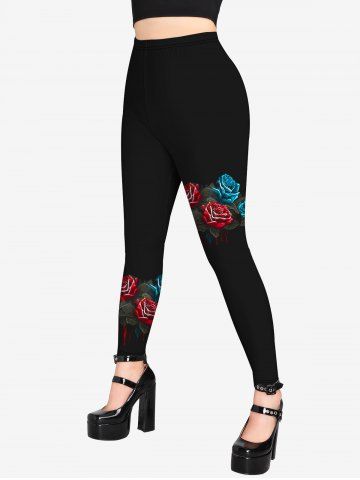 Gothic 3D Rose Printed Leggings - BLACK - 2X | US 18-20