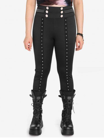 Pantalones Tachonado de Cintura Ancha con Remaches Góticos - BLACK - 4X | US 26-28