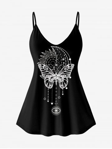 Plus Size 3D Light Beam And Butterfly Print Tank Top - BLACK - M | US 10
