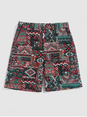 Ethnic Style Braided Shorts - DEEP GREEN - XXL