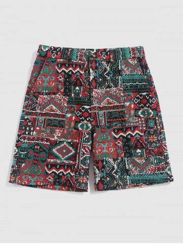 Ethnic Style Braided Shorts - DEEP GREEN - XL