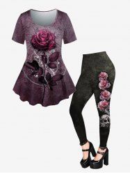 Gothic Rose Skull Print Skinny Leggings and Rose Skull Print Skinny Leggings Outfit -  