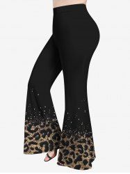 Plus Size 3D Leopard Printed Light Flare Pants -  