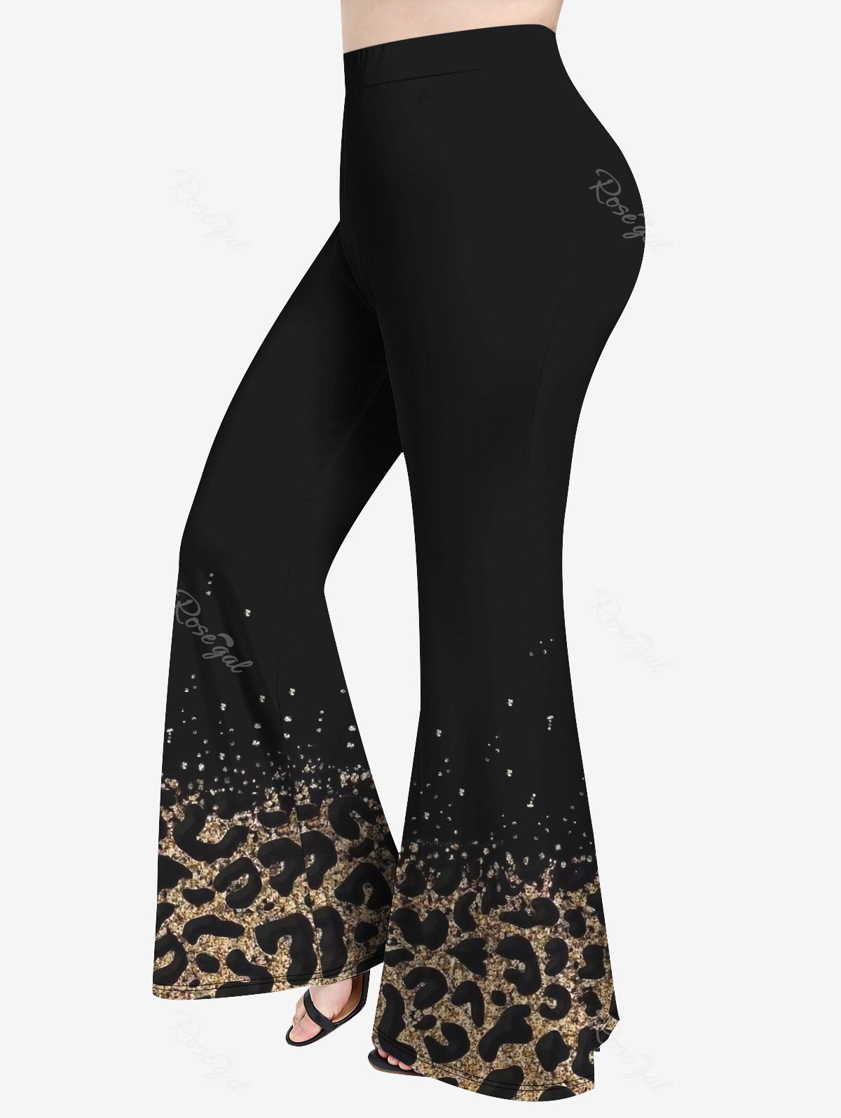 Store Plus Size 3D Leopard Printed Light Flare Pants  