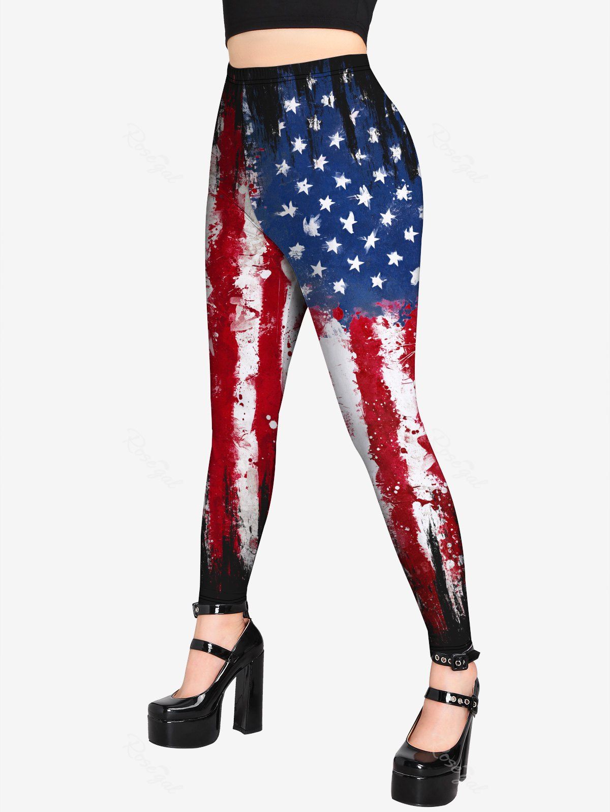 Store Plus Size 3D American Flag Printed Leggings  