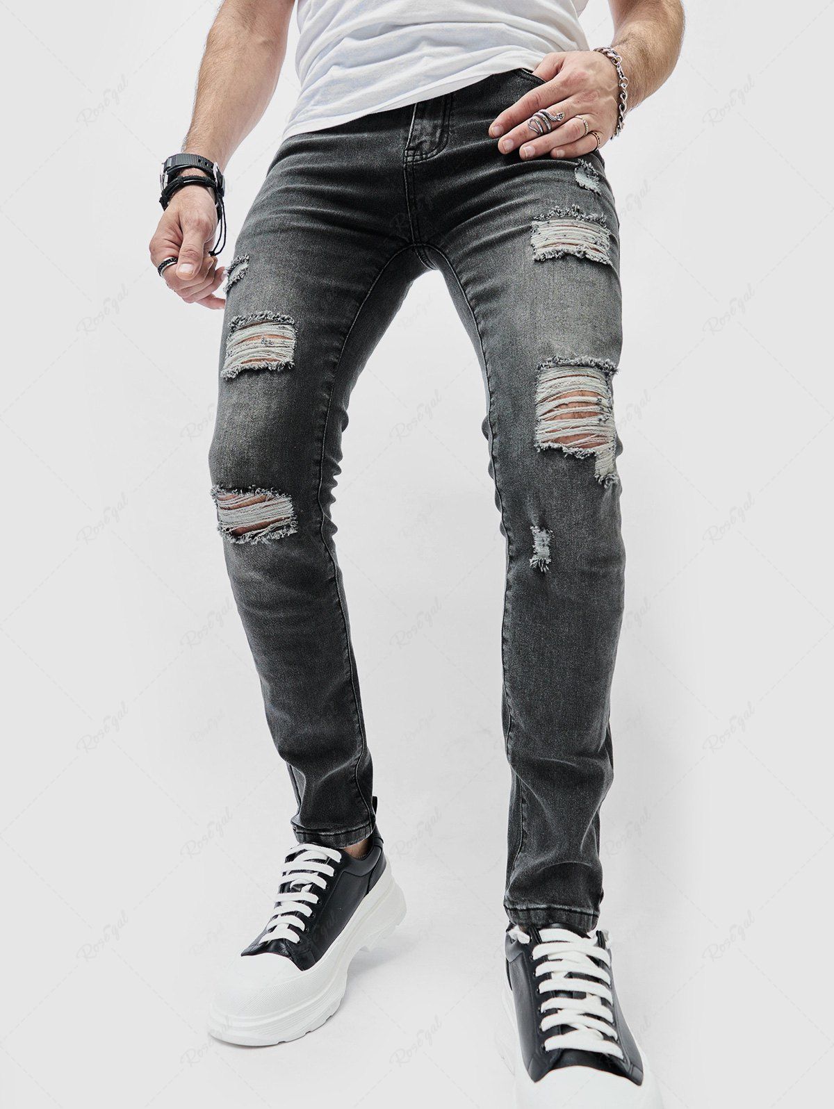 Outfits Distressed Design Zip Fly Jeans  