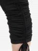 Débardeur Court Bouclé Plissé Cœur Grande Taille et Pantalon Capri à Volants - Gris 
