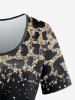 Plus Size 3D Leopard Printed Round Neck Short Sleeve Tee -  