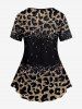 Plus Size 3D Leopard Printed Round Neck Short Sleeve Tee -  