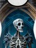 Débardeur Gothique 3D Squelette et Aile Imprimé Panneau en Dentelle en Jean - Noir 