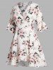 Plus Size Vacation Flower Print Tied Side Surplice Flounce Asymmetrical Hem Midi Wrap Dress -  