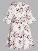 Plus Size Vacation Flower Print Tied Side Surplice Flounce Asymmetrical Hem Midi Wrap Dress -  