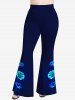 Pantalon Évasé Imprimé Floral 3D Grande Taille - Bleu 4X | US 26-28