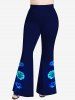 Plus Size 3D Light Floral Printed Flare Pants -  