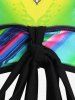 Plus Size Swirls Printed Tie Crisscross Padded Lace Skort Tankini Set Swimsuit -  
