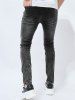 Distressed Design Zip Fly Jeans -  