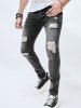 Distressed Design Zip Fly Jeans -  