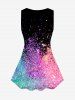 Plus Size 3D Color Beam Print Shoulder Lace Tank Top -  