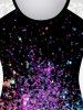 Plus Size 3D Color Beam Print Shoulder Lace Tank Top -  