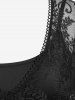 Robe Corset Mi-longue Gothique Brodée à Lacets et Ourlet en Dentelle - Noir 