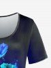 Plus Size 3D Light Flower Printed Short Sleeve Tee -  