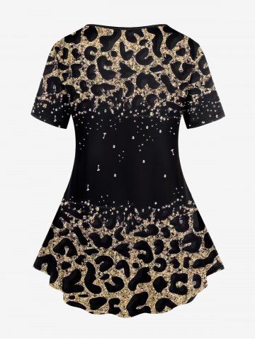 Plus Size 3D Leopard Printed Round Neck Short Sleeve T-Shirt and Flare Pants 70s 80s Outfit