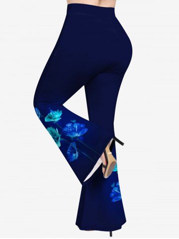 3D Light Flower Printed Short Sleeve Tee and Flare Pants Plus Size Outfits