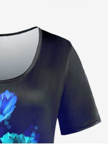 3D Light Flower Printed Short Sleeve Tee and Flare Pants Plus Size Outfits