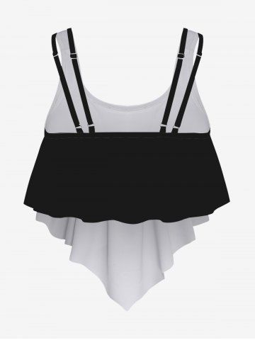 3D Colorblocks And Flower Printed Tankini Top