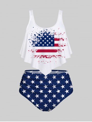 Tankini con Estampado de Bandera Americana y 3D - BLUE - 8X