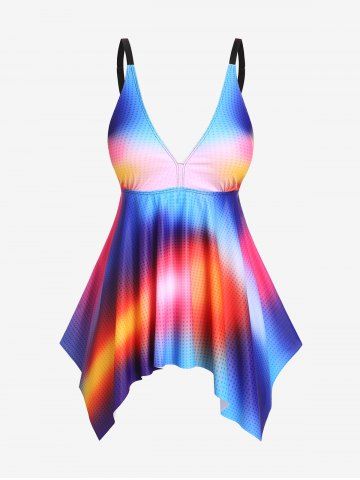 Plus Size Ombre Handkerchief Hem Tankini Top