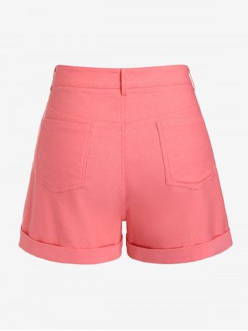 Plus Size Cuffed Colored Shorts with Pockets