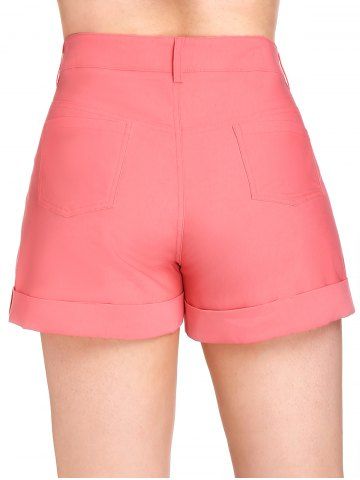 Plus Size Cuffed Colored Shorts with Pockets
