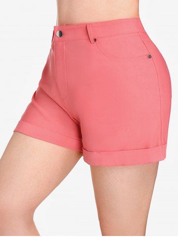 Plus Size Cuffed Colored Shorts with Pockets - LIGHT PINK - L | US 12