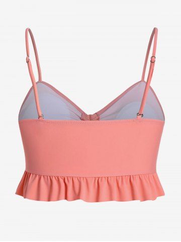 Plus Size Cinched Ruched Ruffled Hem Bikini Top