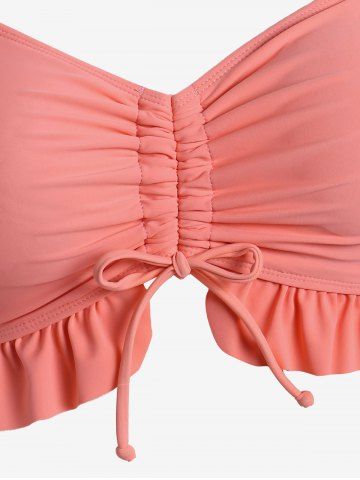 Plus Size Cinched Ruched Ruffled Hem Bikini Top