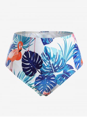 Plus Size Tropical Palm Leaf Flamingo Print Full Coverage Bikini Bottom