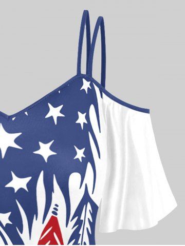 Plus Size Patriotic American Flag Printed Cold Shoulder T-Shirt