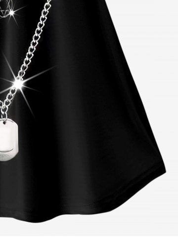 Plus Size Heart Chains Light Beam Printed Cold Shoulder T-Shirt (Adjustable Straps)