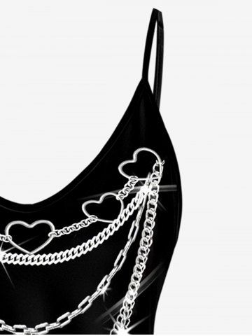 Plus Size Heart Chains Light Beam Printed Cold Shoulder T-Shirt (Adjustable Straps)